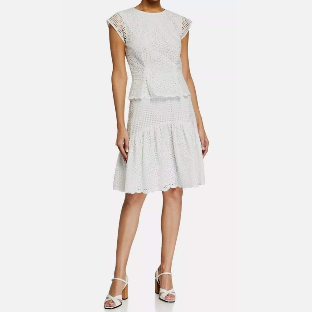 NWT DIANE VON FURSTENBERG Sz8 ANNIKA TIERED EYELET MESH SHORT SLEEVE DRESS IVORY - Picture 9 of 10